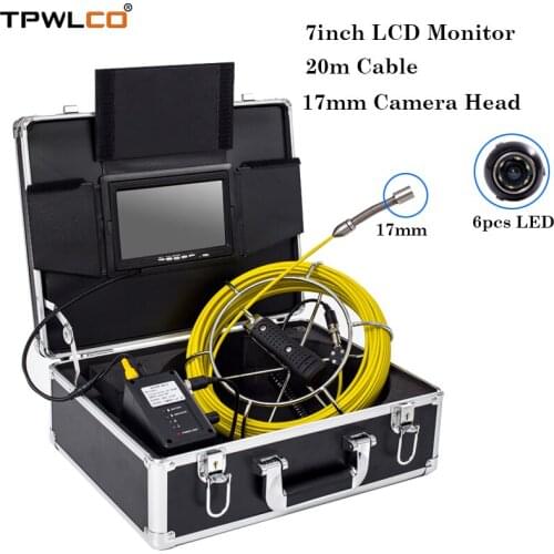 Waterproof 17mm Pipe Drain Industrial Camera With 6pcs LEDS 20m Cable 7" LCD Monitor Internal Pipeline Inspection Camera System