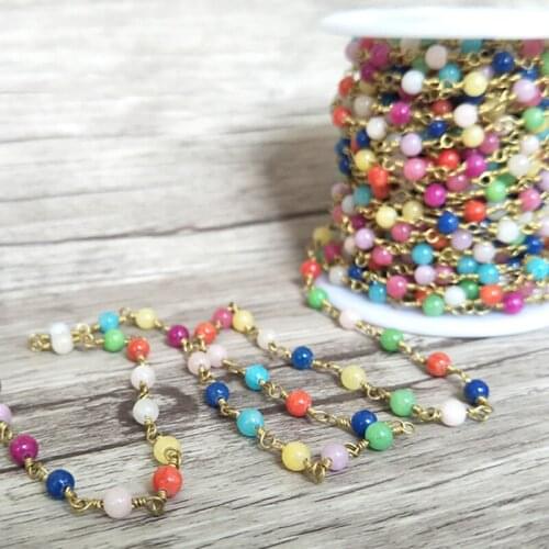 Handcrafted Gold color jewelry Finding,Natural colorful stone Beaded Chains,DIY necklace hand chain jewelry making LZ40