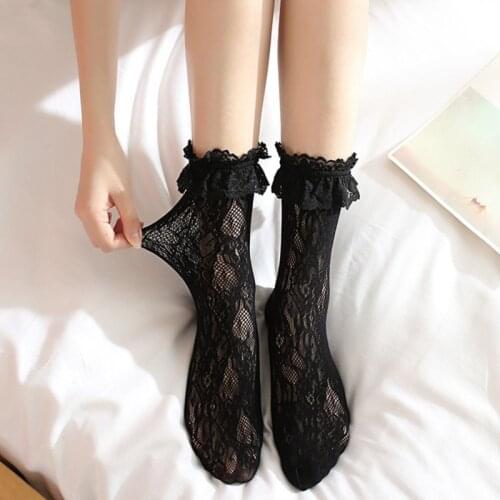 1 Pair Women Socks Sexy Lace Ruffle Frilly Lolita Breathable Embroidered Sweat Absorbing Girls Summer Cute Cosplay Accessories