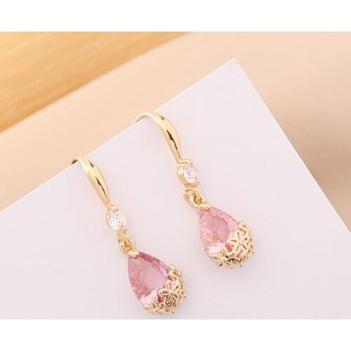 Wholesale Various Zircon Copper Water Drop Earrings for Women Metal Party Jewelry Accessory Female Fashion Personality