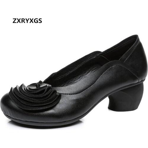 2021 New Retro Top Cowhide Women Leather Shoes Women High Heeled Shoes Casual Fashion Shoes Elegant Comfortable Trendy Shoes
