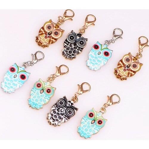 10Pcs/lot Enamel Owl Cat Floating Charms With Lobster Clasp Living Pendant Making Fit Women Necklaces Car Keychain Jewelry