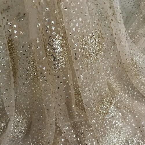 1M/2M/lot Champagne gold white star shiny bronzed mesh sequin fabric night dress wedding cloth decoration