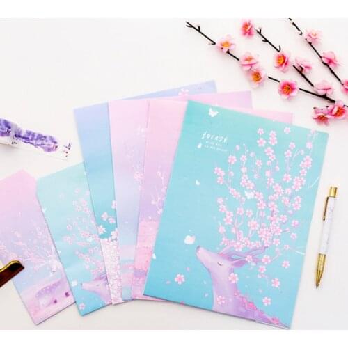 3 Envelope+6 Paper Letter Kawaii MEET UNICORN Letterhead Creative Stationery Office School Supplies Children Envelope Wedding