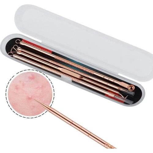 4pcs Stainless Steel Acne Removal Needles Pimple Blackhead Remover Tools Face Skin Care Tools Spoon Needles Facial Pore Cleaner