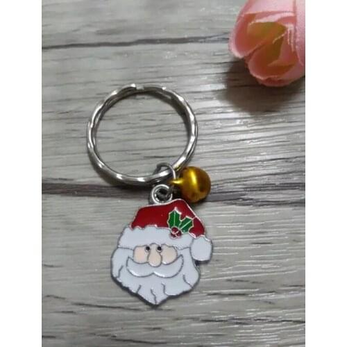 New Fashion Jewelry Vintage Tone "Enamel Santa Claus&Small Bells Keyring Keychain Christmas Gifts 50pcs D191