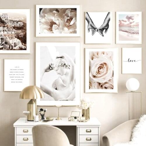 Cupid And Psyche Rose Santorini Beach Flowers Wall Art Print Canvas Painting Nordic Poster Decoration Pictures For Living Room