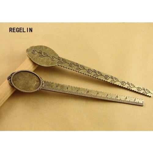 REGELIN Antique Vintage Metal Ruler Bookmark Cabochon Base Bookmark Setting for 20mm/18x25mm DIY Bookmarks Making 5pcs/lot
