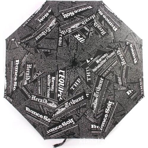 Newspaper Wind Resistant Three Folding Automatic Umbrella Rain Auto Luxury Windproof Umbrellas Rain Black Coating Parasol