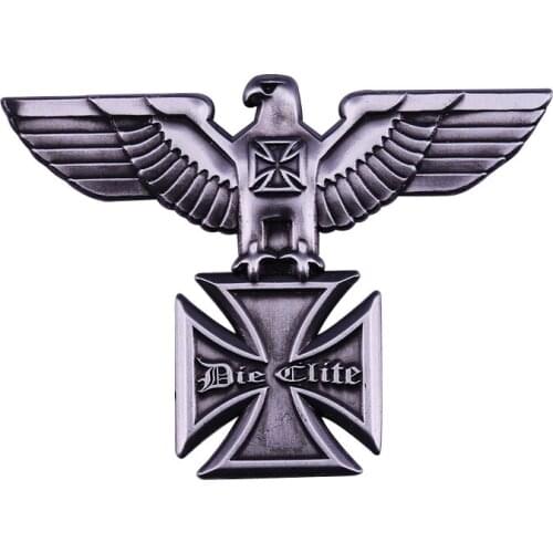 Iron Cross Eagle Brooch Pin with EK "Die Elite" Biker & Rocker Gift