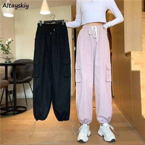 Cargo Pants Women Loose Cool Pockets College Streetwear Minimalist Casual Chic Female Spring Harajuku Elastic Waist Ulzzang Ins