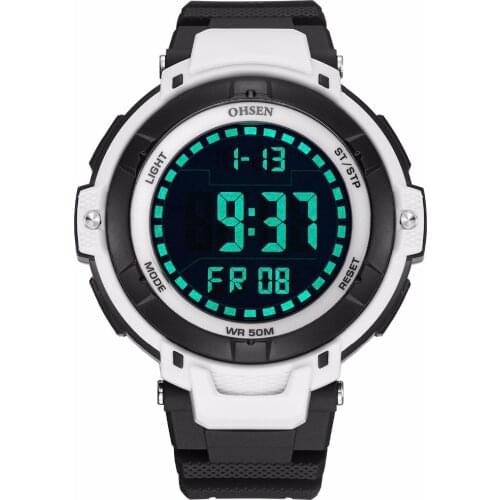 OHSEN Digital Electronic Men Watch Chronograph 50M Waterproof fashion White Shock Man Sport Wristwatch reloj hombre male clock