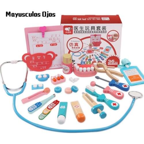 Wooden Simulation Medicine Box Boy And Girl Play House Child Doctor Nurse Toy Set