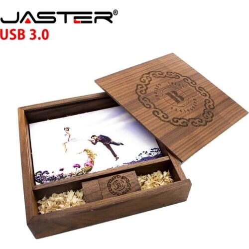 JASTER walnut wooden photo album usb flash drive pendrive 4GB 8GB 16GB 32GB 64GB photography gift video box free customer LOGO