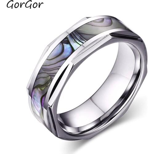 GorGor Rings Men Tungsten Steel Mosaic Shell Simplicity Temperament Smooth Whole Surface Tourism Memorial Occasion TCR-026