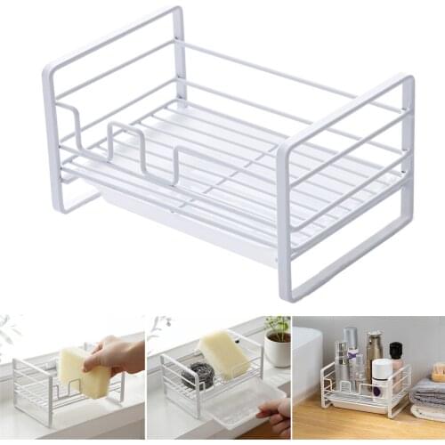Sponge Drain Rack Wrought Iron Rack With Removable Tray Sink Countertop Dishcloth Sundries Storage Holder For Kitchen Bathroom