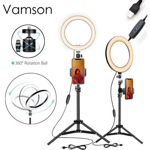 Vamson 10" Selfie Ring Light with Tripod Stand & Phone Holder for Live Stream/Makeup, Dimmable Led Camera Ringlight VLS10A