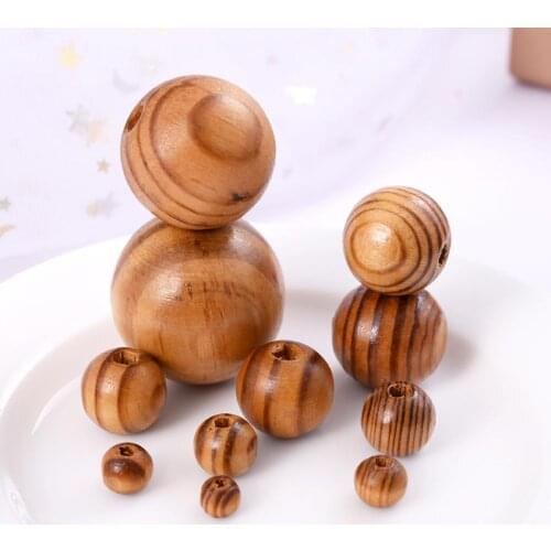 6-30mm Brown Round Natural Pine Wooden Beads 6-30mm Eco-Friendly wood Loose beads for Jewelry Making Craft Accesories