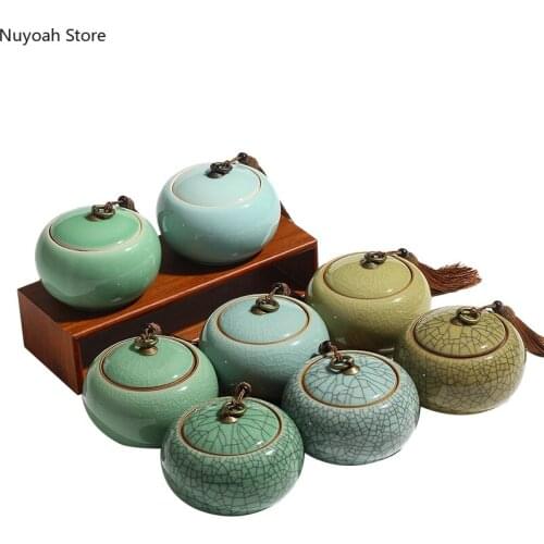 Creative Solid Color Iron Ring Tea Cans Ceramic Cracked Sealed Cans Household Storage Boxes Decoration Living Room Decoration