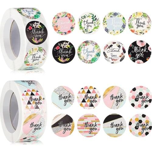 2 Rouleaux 1000 Pièces Autocollant de Remerciement Floral 1 Pouce Rond Sticker d'Étiquette Thank You