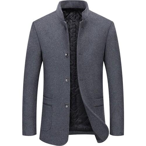 New Fashion Winter Woolen Jacket Men Double Collar Thick Trench Coat Mens Wool Blends Coats Business Casual Woolen Overcoat