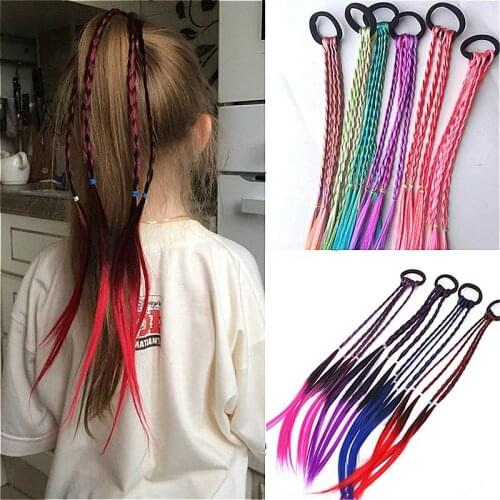 New Girls Colorful Wigs Ponytail Hair Ornament Hair Bands Rubber Bands Beauty Hair Tie Headwear Barid Kids Gift Hair Accessories