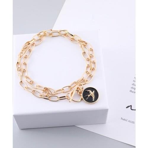 Makersland Unique Design Trendy Necklace Women Fashion Black Small Birds Pendant Gold Color Lock Chains Necklaces Punk Jewelry
