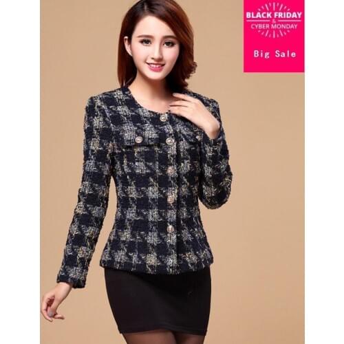 Fashion brand Spring autumn new plaid tweed small fragrant woolen coat female aristocratic temperament small coat w1957