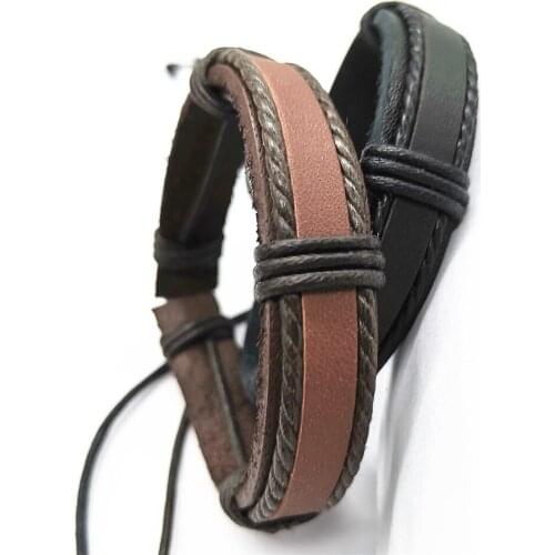 Men BraceletsWoven Unique Design Punk Bangle Fashion Vintage Brown Rock Genuine Leather Bracelets Women Men Jewelry Accessories