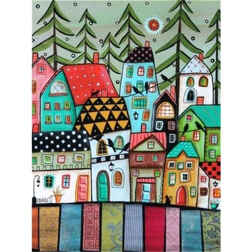 Landscape Abstract Tree Printed Canvas 11CT Cross-Stitch Set Embroidery DMC Threads Hobby Craft Sewing Handmade Floss Decor