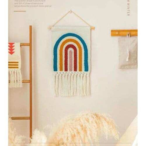 Nordic Nursery Wall Decoration Handmade Rainbow Tapestry Kids Room Decoration Cotton Tassels Boy Girl Room Wall Handing Decor