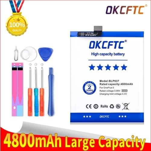 OKCFTC BLP637 4800mAh Battery for Oneplus 5 for One Plus 5 five 5T A5001 A5010 Rechargeable battery