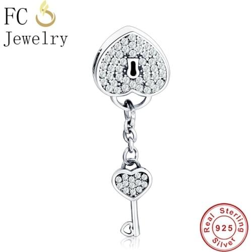 FC Jewelry Authentic 925 Sterling Silver Charm Bead Fit Original Brand Charm Bracelet Key Lock To Heart Love Pendant Berloque