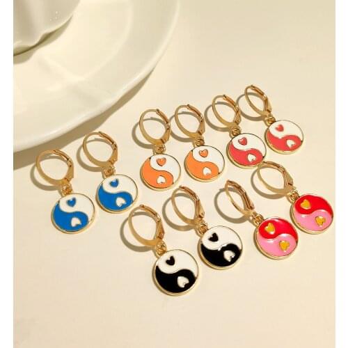 JUST FEEL 2021 Multicolor Enamel YinYang Dangle Earrings for Women Gold Silver Color Metal Round Drop Earring Trendy New Jewelry