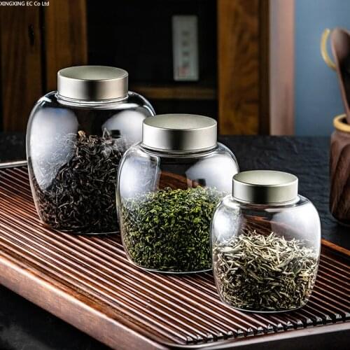 Transparent Glass Bottle Tea Can with Lid Household Coffee Bean Storage Sealed Can Tea Box Kitchen Storage Grain Dispenser