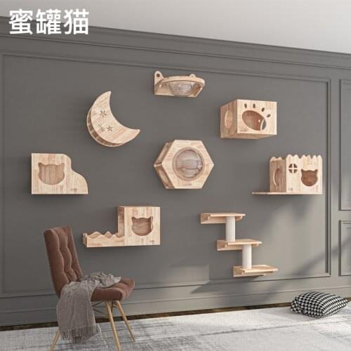 Cat climbing frame wall type Solid wood cat wall hanging type Cat scratching wall Cat jumping wall