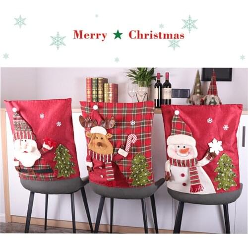 Christmas Chair Cover, Happy Santa Claus Snowman Reindeer Dining Chair Slipcovers for Home Party Décor 56cm*45cm Classic