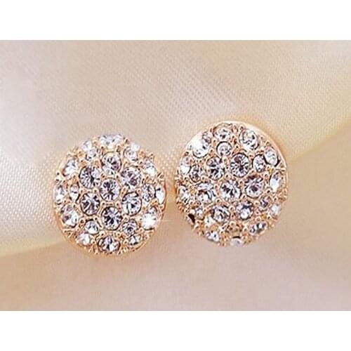 Luxury Female Crystal Rhinestone Earrings Fashion Gold Color Wedding Jewelry Femme Elegant Round Stud Earrings Gift For Women