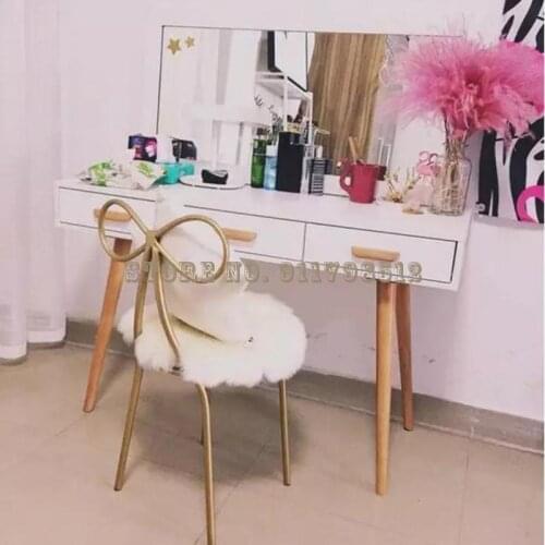 Wrought iron gold net red stool dressing makeup back chair creative bedroom thickening bow chair ins chair simple