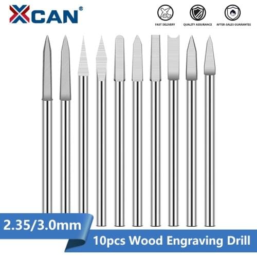XCAN Wood Engraving Drill 10pcs 2.35/3.0mm Shank Milling Cutter Wood Carving Bit Carbide Tipped Woodworking Drilling Tool