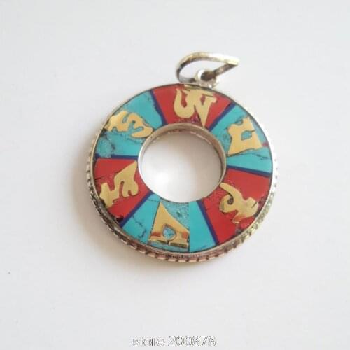 TBP110 Tibetan Six Mantras HUM Amulet Pendants Nepal Copper Colorful Round Circle pendnant,Tibet handmade jewelry
