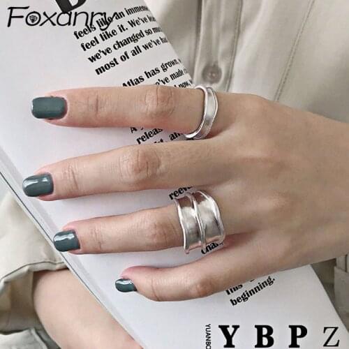 Foxanry 925 Sterling Silver Engagement Rings for Women Fashion Simple Brushed Width Geometric Vintage Punk Party Jewelry Gifts