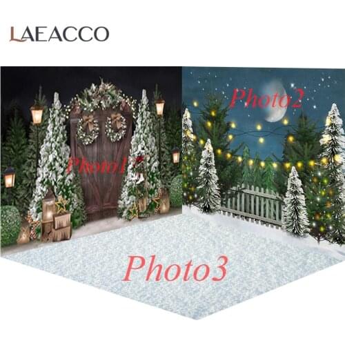 Winter Backdrops For Photography Merry Christmas Festivals Pine Tree Farm Door Yard Gift Child Scenic Photo Background Photocall