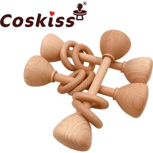 Coskiss 1pc Cone Type Beech Wooden Baby Rattle Baby Rattles Crib Mobiles Wood Infant Baby Teether Toys Baby Rattle For Kids
