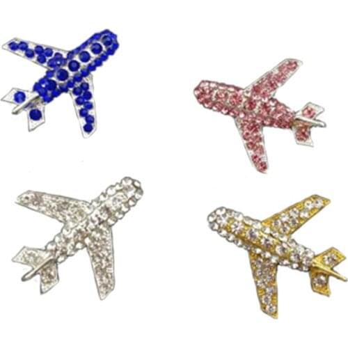 20pcs/lot free shipping Fashion rhinestone accessories silver metal crystal airplane brooch for gift/paty/dress decoration