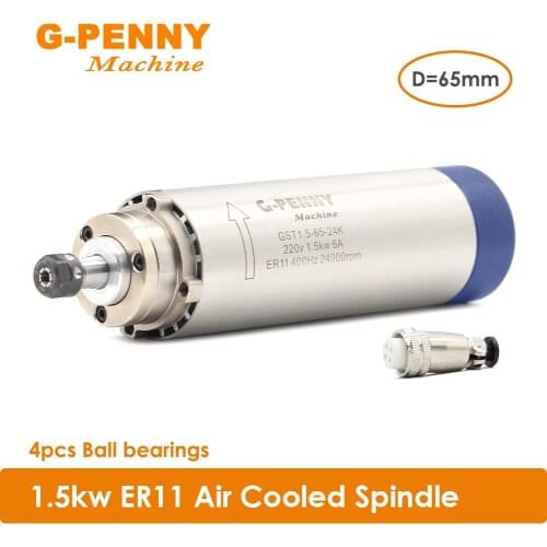 New arrival! 1.5kw ER11 air cooled spindle 4 pcs bearings 24000rpm wood working spindle motor 65x204mm air cooling 400Hz