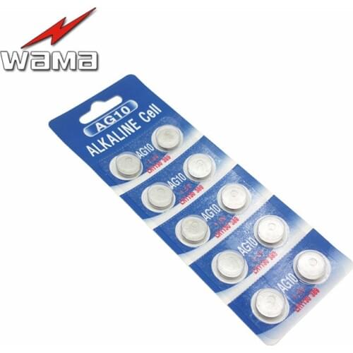 40pcs/lot Wama AG10 LR1130 389 390 1.5V Alkaline Button Cell Batteries Calculator Toys Battery