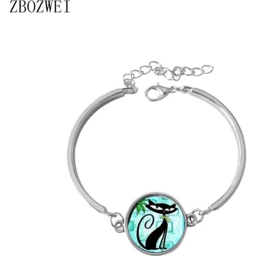 Cat Cat Bracelet Glass Silver Art Jewelry Glass Cabochon Bracelet Jewelry Necklace