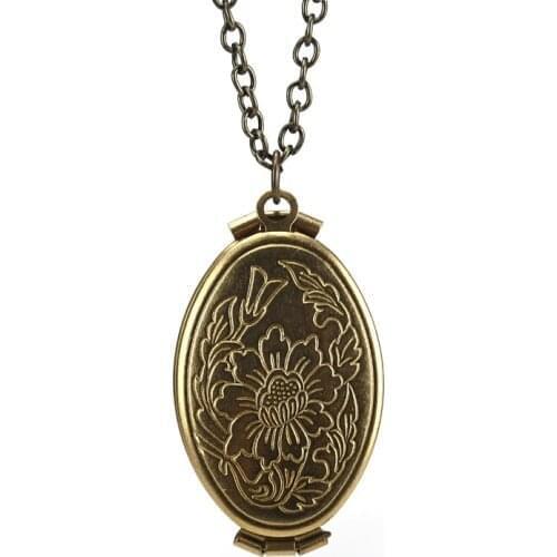 GDHY Bronze Carving Flower Put Photo Necklace box Three open Ellipse Necklace For lovers women Anniversary Jewellery