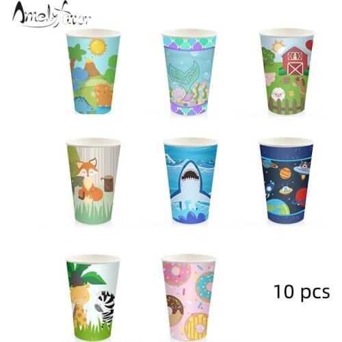Party Paper Cups Jungle Animal Decoration Safari Happy Birthday Party Kids Party Donut Shark Paper Cup